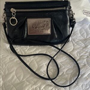 Coach Black Leather Crossbody with Silver Plaque